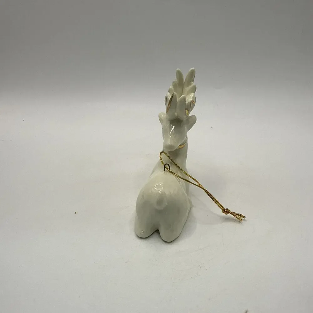 Ceramic Reindeer Christmas Ornament Gold Accents Vintage *